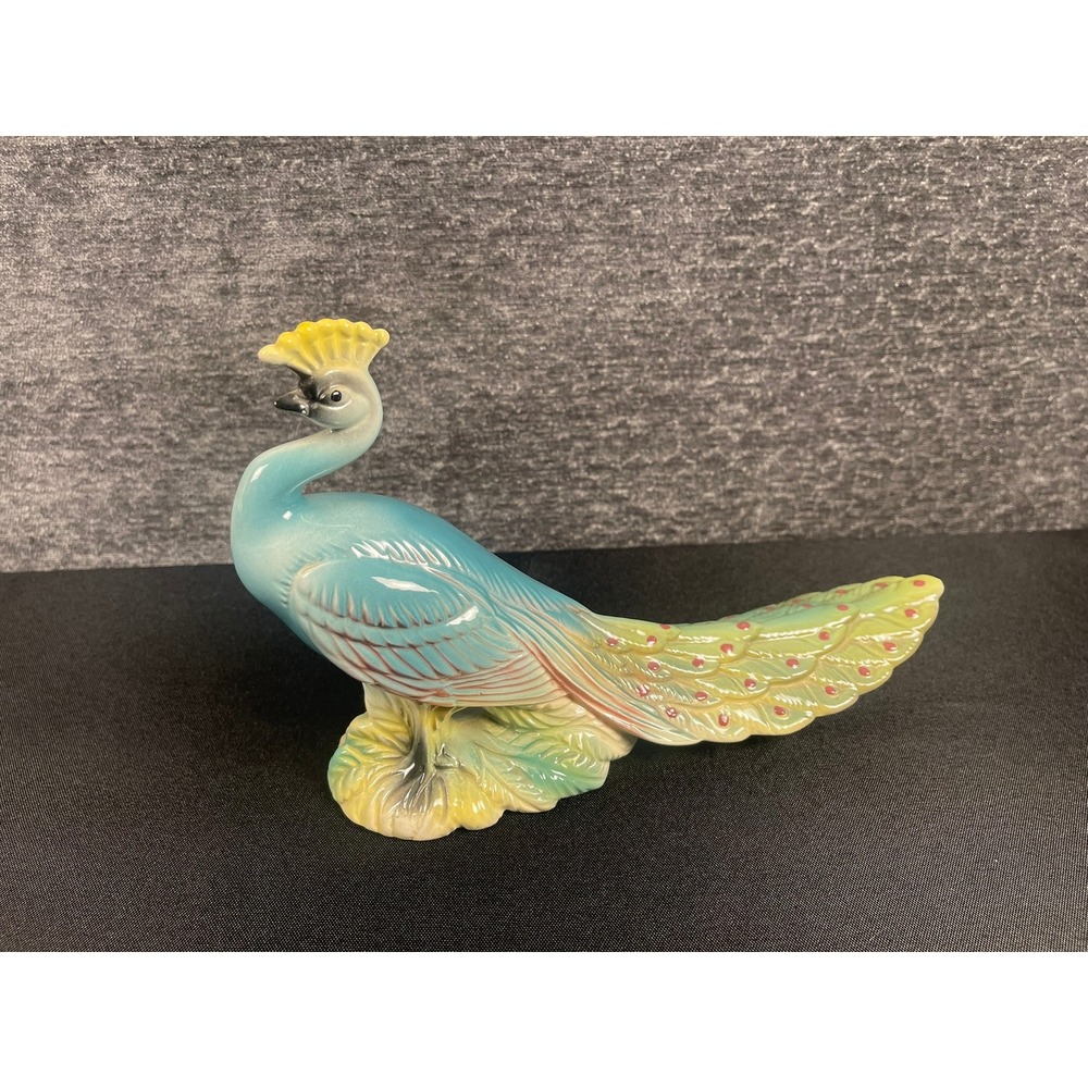 Stewart B McCulloch California Pottery Peacock Figurine Vintage Mid Century Blue
